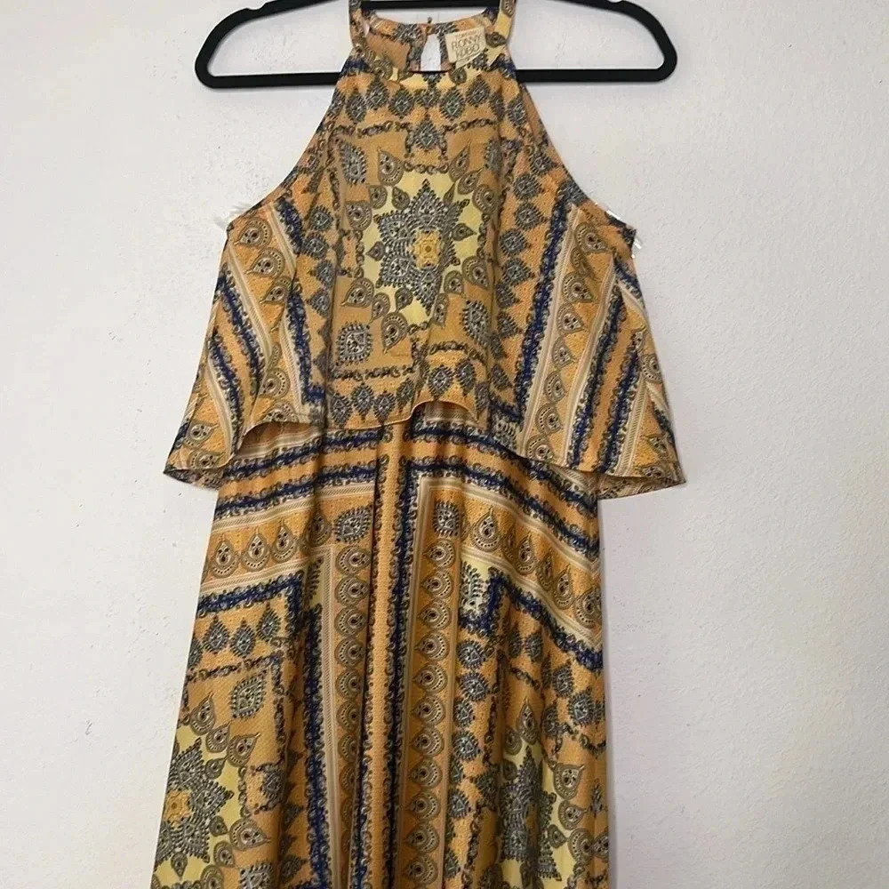 Torn by Ronny Kobo scarf Celina Long Dress Peach size small - Picture 3 of 8